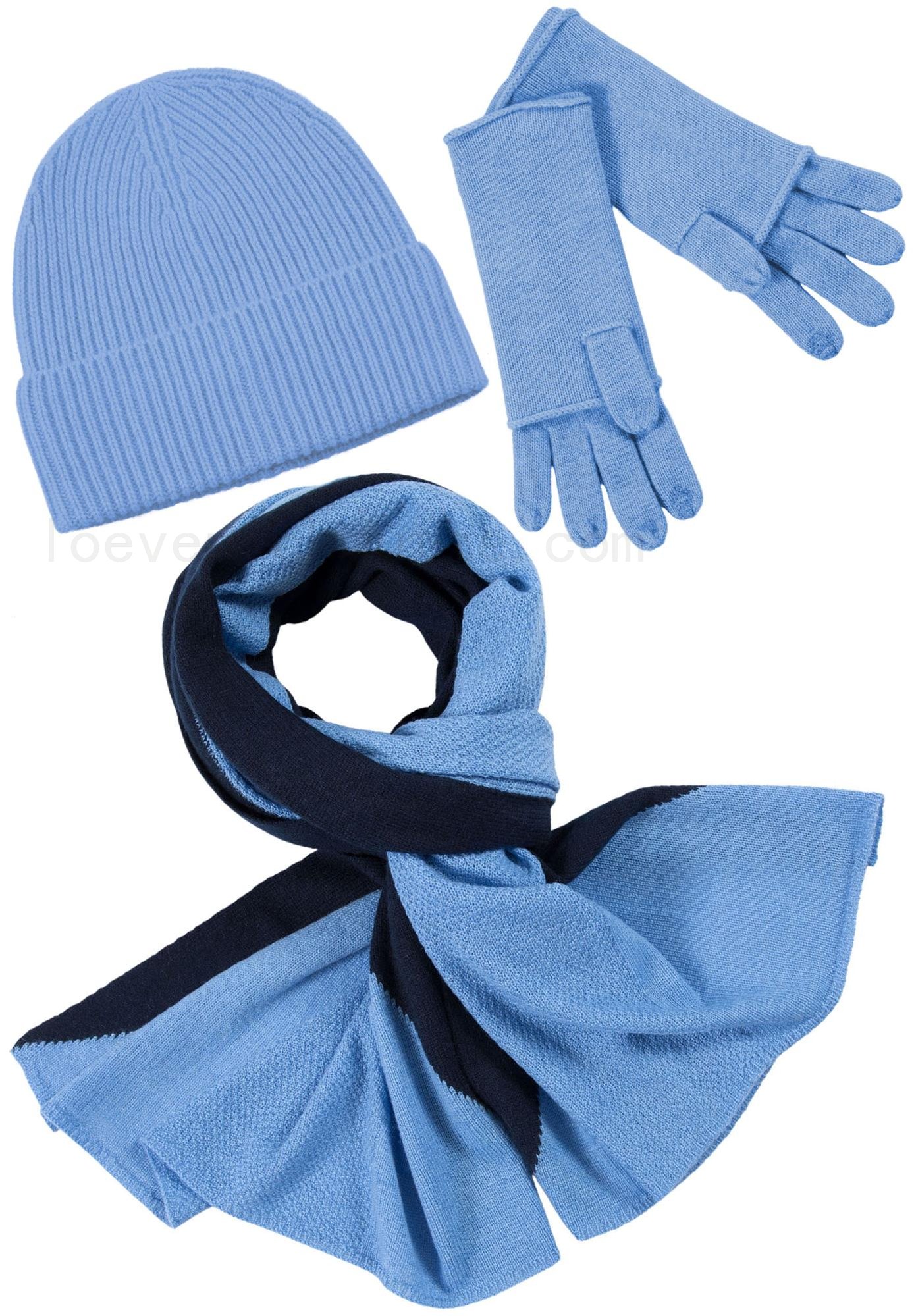(image for) Kaschmir-Mütze, hoch, Handschuh + Schal mit geometrischem Muster - Himmelblau Verkaufen Online